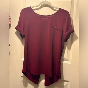 Janet Chung Anthropologie Button Back Deep Red Blouse Size Medium